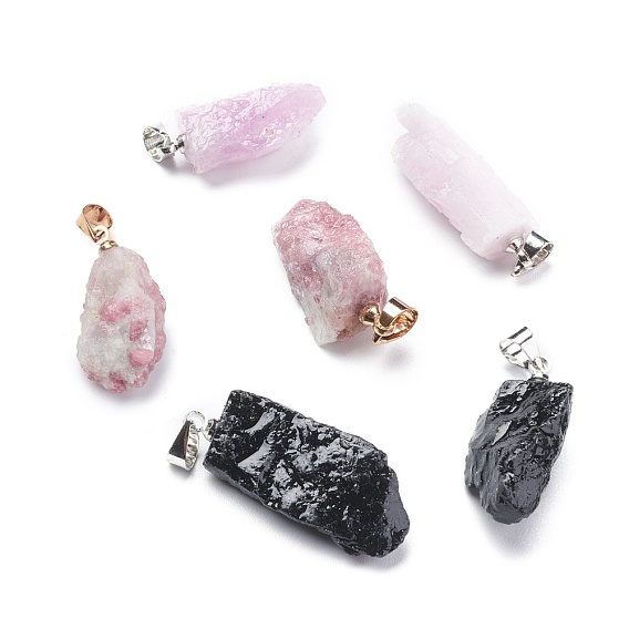 Natural Gemstone Pendants, Rough Raw Stone, with Brass Bails, Long-Lasting Plated, Nuggets