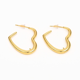 Brass Stud Earring Findings, Cadmium Free & Lead Free, For Half Drilled Beads, Long-Lasting Plated, with Plastic Ear Nuts, Heart
