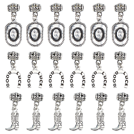 18 шт 3 стили сплава европейские подвески с подвесками, ковбойская шляпа/сапог/U-образная шляпа с надписью «удачи»