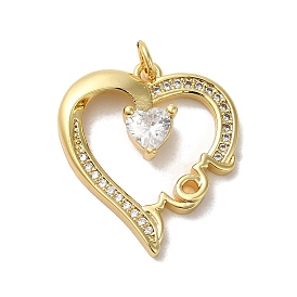 Heart Rack Plating Brass Micro Pave Clear Cubic Zirconia Pendants, Long-Lasting Plated, Lead Free & Cadmium Free