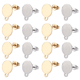 304 Stainless Steel Stud Earring Findings, with Loop and Flat Plate, Flat Round