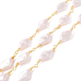 ABS Plastic Pearl Rhombus Beaded Chains, with Brass Findings, Unwelded, with Spool, Lead Free & Cadmium Free, Golden