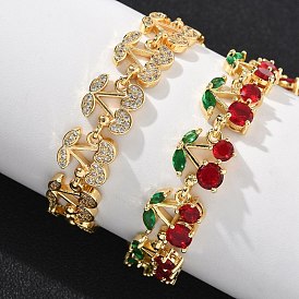 Браслеты-цепочки из вишневой латуни с микропаве из кубических цирконий, золотые