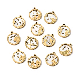 12 Constellations 304 Stainless Steel & Natural Shell & Rhinestone Pendants, Ion Plating(IP), Long-Lasting Plated