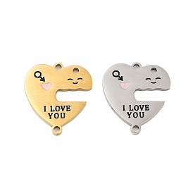 Valentine's Day 304 Stainless Steel Black Enamel I Love You Connector Charms, Love Heart Links