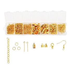 300Pcs DIY Jewelry Finding Kits, Including Zinc Alloy Lobster Claw Clasps, Iron Earring Hook, Chain Extenders, Jump Ring, Eye Pin, Brass Cord Ends
