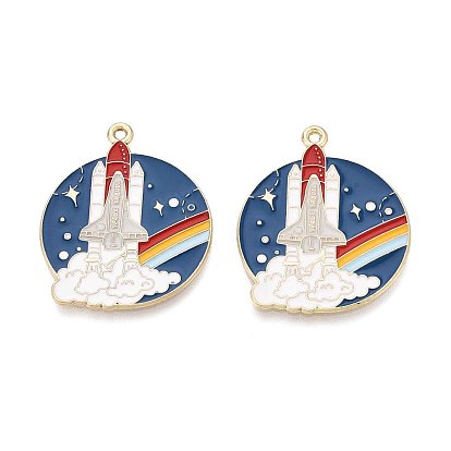 Подвески из эмали и сплава, плоский круглый и ракетный, золотой свет