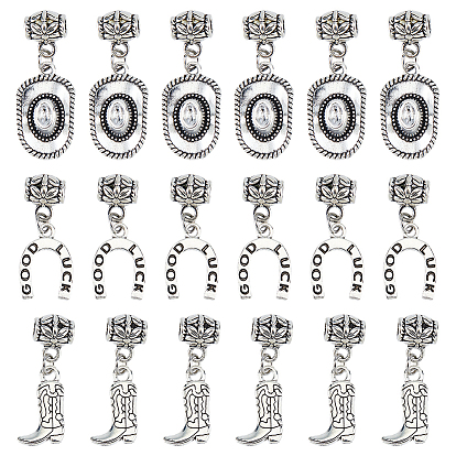 18 шт 3 стили сплава европейские подвески с подвесками, ковбойская шляпа/сапог/U-образная шляпа с надписью «удачи»