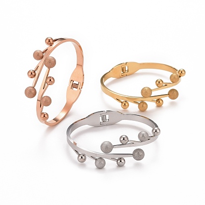 201 Stainless Steel Branch and Leaf Open Cuff Bangle, 304 Stainless Steel Jewelry for Women