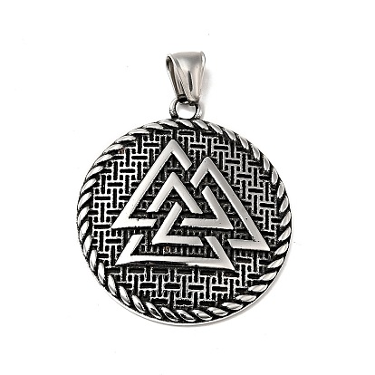 304 colgantes de pulido manual de acero inoxidable, dijes redondos y planos con patrón de valknut