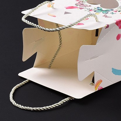 Rectangle Paper Gift Boxes with Handle Rope, Clear Heart Window Box for Gift Wrapping, Floral/Butterfly/Marble Pattern