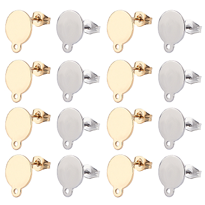 304 Stainless Steel Stud Earring Findings, with Loop and Flat Plate, Flat Round