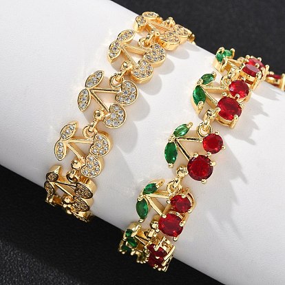 Браслеты-цепочки из вишневой латуни с микропаве из кубических цирконий, золотые