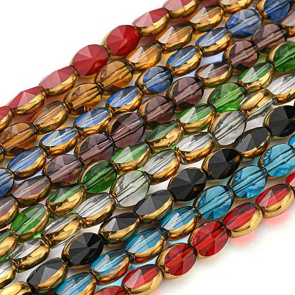 Electroplate Transparent Glass Beads Strands, with Golden Plated Edge, Faceted Oval