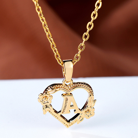Цепочка из латуни с подвеской в виде сердца в форме розы и буквы, золотые