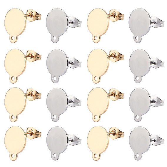 304 Stainless Steel Stud Earring Findings, with Loop and Flat Plate, Flat Round