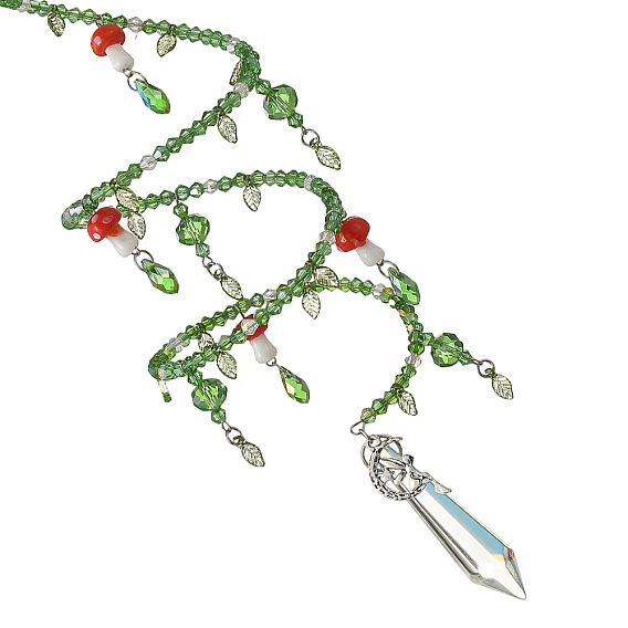 Glass Beads & Steel Spiral & Handmade Lampwork Mushroom Suncatchers, Cone Charm for Window Hanging Ornament