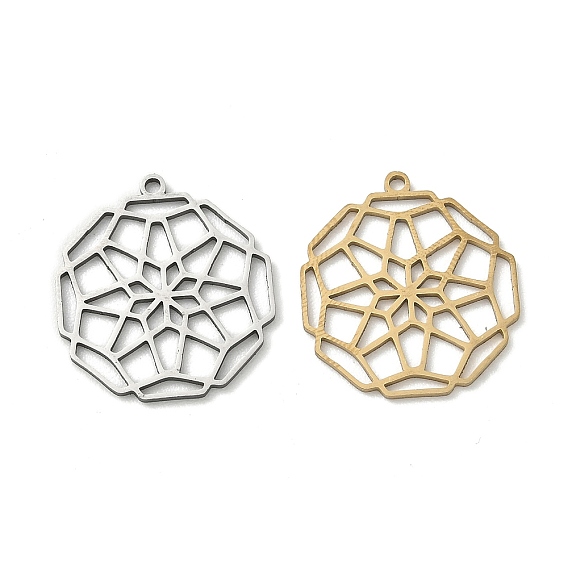 Полые 201 из нержавеющей стали кулоны, восьмиугольные подвески-мандалы