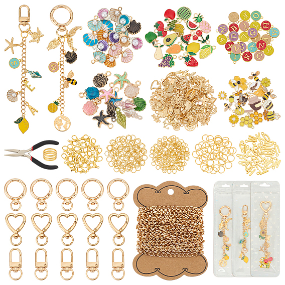 Наборы для самостоятельного изготовления брелоков, включают подвески из сплава эмали, удлинитель железной цепи, металлические открытые кольца для прыжков, Клещи углерода стали ювелирные изделия, пластиковые сумки на молнии