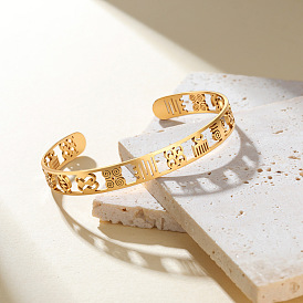 304 Bracelets manchettes ouverts en acier inoxydable à motif africain pour femmes