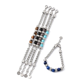 Natural & Synthetic Mixed Gemstone & Glass Beaded Link Bracelet, 304 Stainless Steel Jewelry for Women
