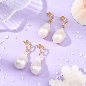 Natürliche Barockperle Keshi Perle baumeln Ohrringe, Messing Ohrstecker für Damen, Nuggest