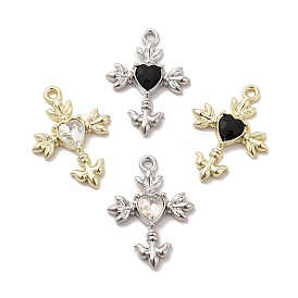 Glass Heart Cross Pendants, with Alloy Finding, Long-Lasting Plated, Cadmium Free & Lead Free