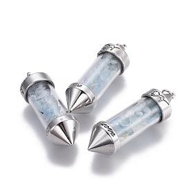 Mixed Gemstone Big Pointed Pendants, Dowsing Pendulum Pendants Making, with Alloy Findings, Bullet