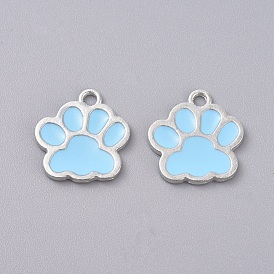 Enamel Pendants, with Platinum Plated Alloy Findings, Bear Paw Prints