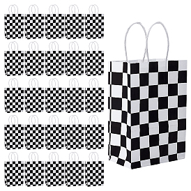 40шт. бумажные упаковочные сумки с клетчатым принтом, сумки с ручками, прямоугольные