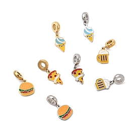 304 европейские подвесные подвески из нержавеющей стали с эмалью, гамбургер мороженое пиво пицца подвески с большими отверстиями, ионное покрытие (ip)