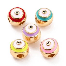 Brass Enamel Beads, Long-Lasting Plated, Real 18K Gold Plated, Round