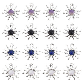 20 подвески из натуральных драгоценных камней, очарование солнца, со сплавочной фурнитурой античного серебряного тона, смешанные окрашенные и неокрашенные