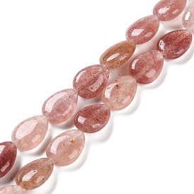 Naturel de fraise de quartz brins de perles, larme plat