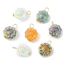 Transparent Electroplate Glass Pendants, with 304 Stainless Steel Findings, Sunflower Charms