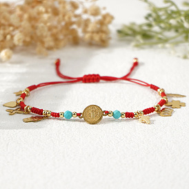 Браслеты из нержавеющей стали с подвесками в виде креста, руки хамсы и медальона., регулируемые браслеты из бусин на шнурке, с открытки