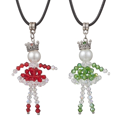 2 шт. 2 цветные стеклянные бусины из сплава, рождественские кулон-ожерелья, разноцветные