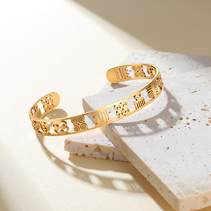 304 Bracelets manchettes ouverts en acier inoxydable à motif africain pour femmes