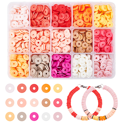 150g 15 couleurs perles d'argile polymère faites à la main, disque / plat rond, perles heishi