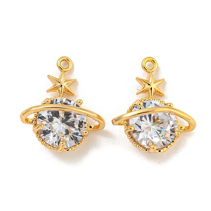 Brass with Clear Cubic Zirconia Pendant, Real 18K Gold Plated