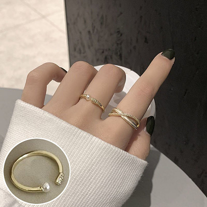 Открытое кольцо-манжета из пластика с искусственным жемчугом, платиновые латунные украшения для женщин