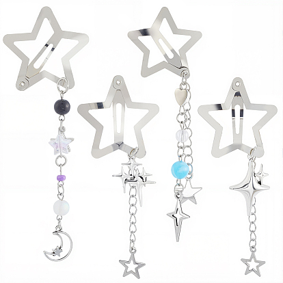 4 шт 4 стили звездообразные заколки для волос из сплава, с пп-бусинами