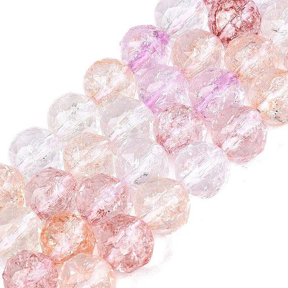 Transparent Crackle Glass Beads Strands, Round, Baking Paint, Faceted(48Facets)