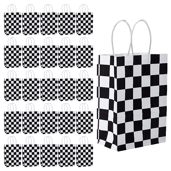 40шт. бумажные упаковочные сумки с клетчатым принтом, сумки с ручками, прямоугольные
