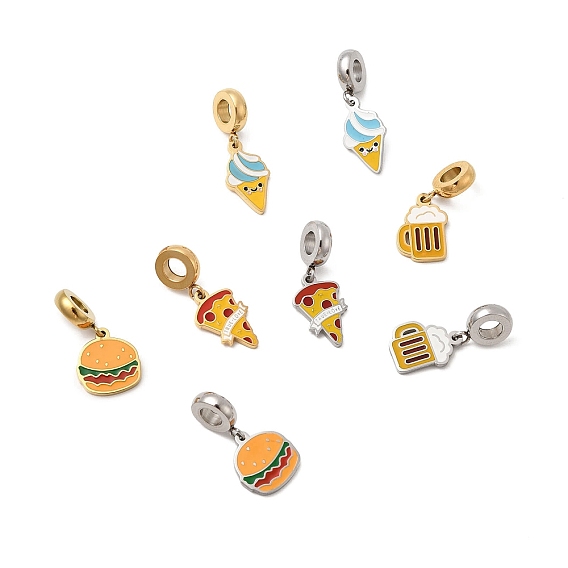 304 европейские подвесные подвески из нержавеющей стали с эмалью, гамбургер мороженое пиво пицца подвески с большими отверстиями, ионное покрытие (ip)