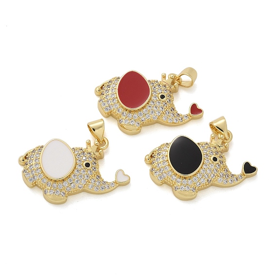 Подвески в форме слона из латуни с микропаве из кубических цирконий и эмали, долговечный, без свинца и без кадмия, стойки покрытие, реальный 18 k позолоченный