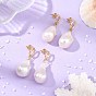 Natural Baroque Pearl Keshi Pearl Dangle Earrings, Brass Stud Earrings for Women, Nuggest