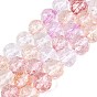 Transparent Crackle Glass Beads Strands, Round, Baking Paint, Faceted(48Facets)