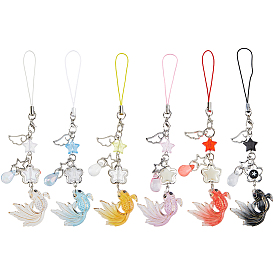 6шт. 6 цвета ремешки для мобильных телефонов из акрилового сплава в форме рыбы, украшение мобильных аксессуаров, старинное серебро и платина