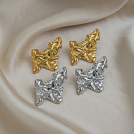 Неровные плиссированные 304 серьги-гвоздики из нержавеющей стали для женщин